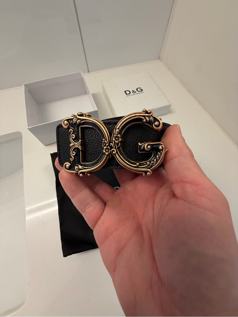 Dolce & Gabbana D&G Black Leather Ornate DG Buckle Belt - Picture 3 of 8